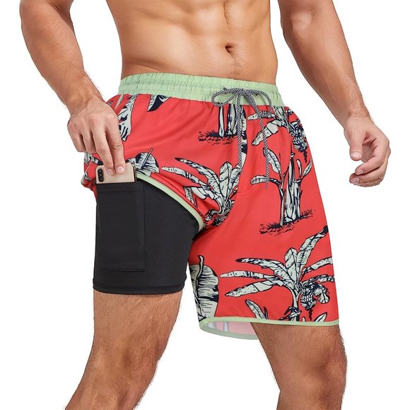 Swim Trunks Quick Dry Bathing Suit for Men with Compression Liner - Picture 1 of 4
